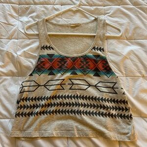 Heather grey/cream tank top with multi-colored Aztec design